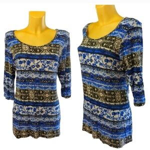 Jody Blue White Patterned Top Size XL